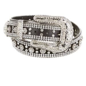 Veronica Beard Leather Crystal Embellishments Belt